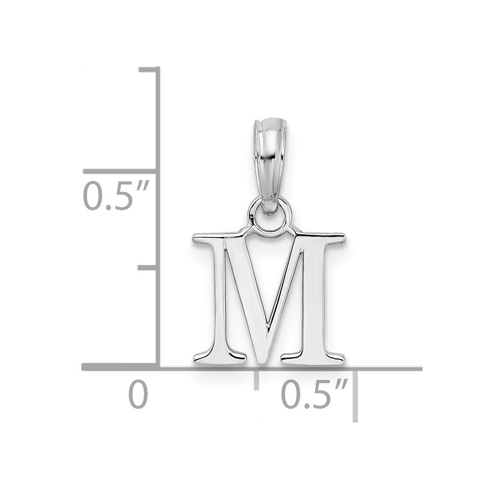 Sterling Silver Rhodium-plated Polished Block Initial -M- Pendant