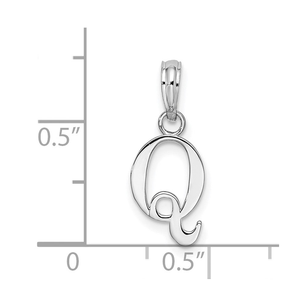 Sterling Silver Rhodium-plated Polished Block Initial -Q- Pendant