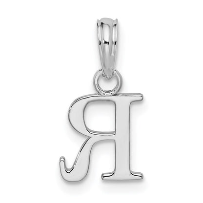 Sterling Silver Rhodium-plated Polished Block Initial -R- Pendant