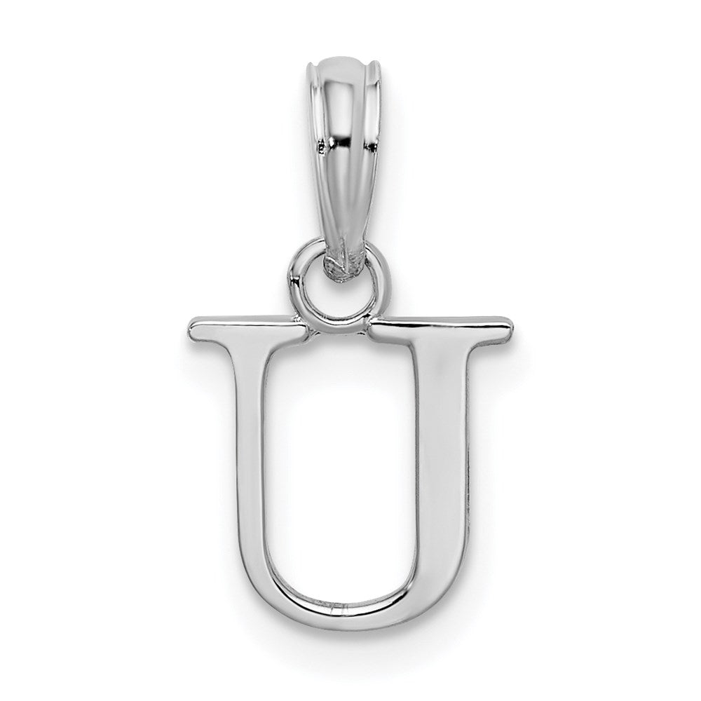 Sterling Silver Rhodium-plated Polished Block Initial -U- Pendant