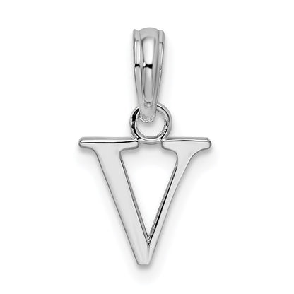 Sterling Silver Rhodium-plated Polished Block Initial -V- Pendant