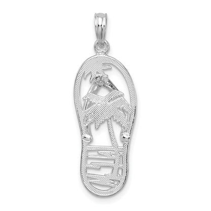 De-Ani Sterling Silver Rhodium-plated Polished 3D Cut-Out Palm Tree Flip-flop Pendant