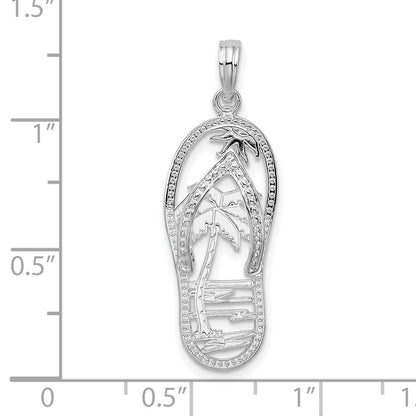De-Ani Sterling Silver Rhodium-plated Polished 3D Cut-Out Palm Tree Flip-flop Pendant