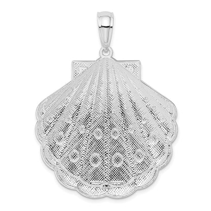 De-Ani Sterling Silver Rhodium-Plated Diamond-Cut Large Scallop Shell Pendant
