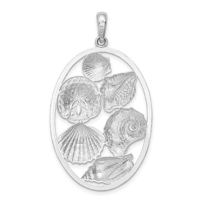 De-Ani Sterling Silver Rhodium-plated Polished Shells Oval Pendant