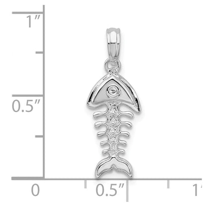 De-Ani Sterling Silver Rhodium-plated Polished 3D Fishbone Pendant
