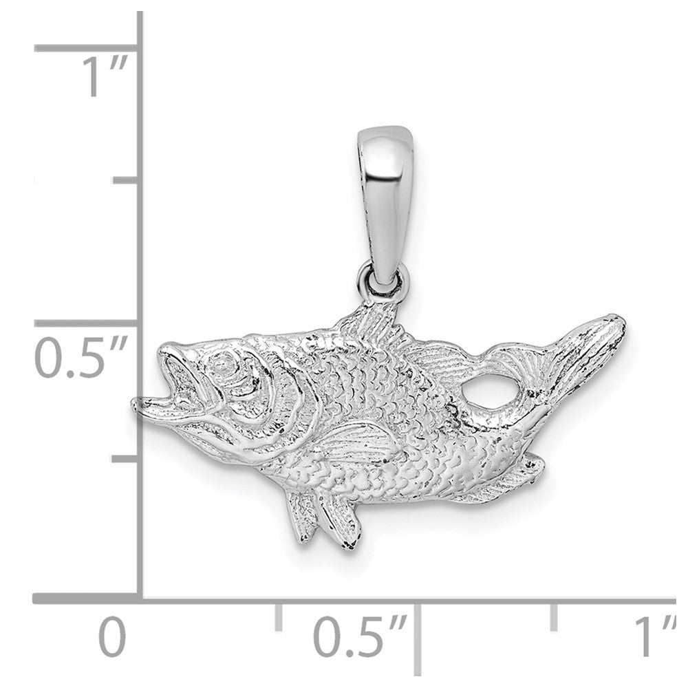 De-Ani Sterling Silver Rhodium-Plated Polished Open Mouth Bass Fish Pendant