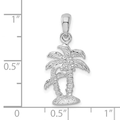 De-Ani Sterling Silver Rhodium-Plated Polished and Textured 3D Two Palm Trees Pendant
