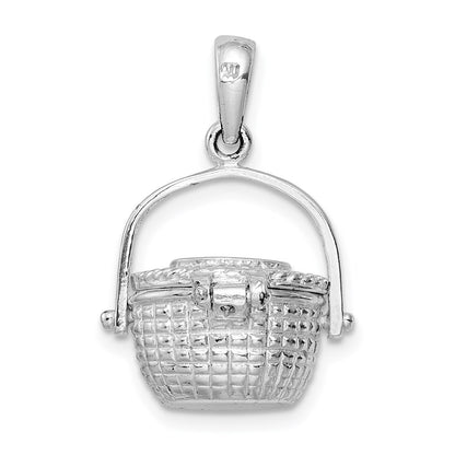 De-Ani Sterling Silver Rhodium-Plated 3D Moveable Large Nantucket Basket Pendant