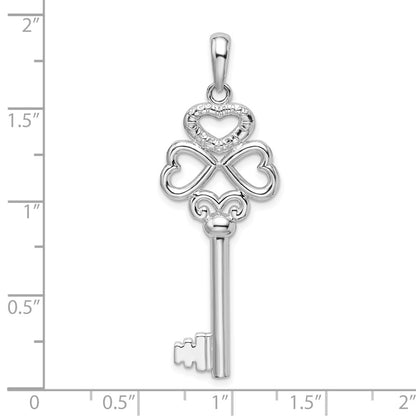 De-Ani Sterling Silver Rhodium-Plated 3D Key to My Heart Heart Top Key Pendant