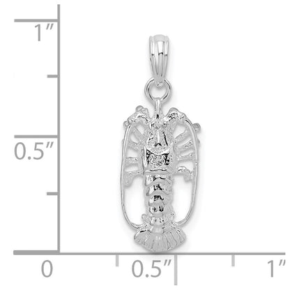 De-Ani Sterling Silver Rhodium-Plated Polished Small Florida Lobster Pendant