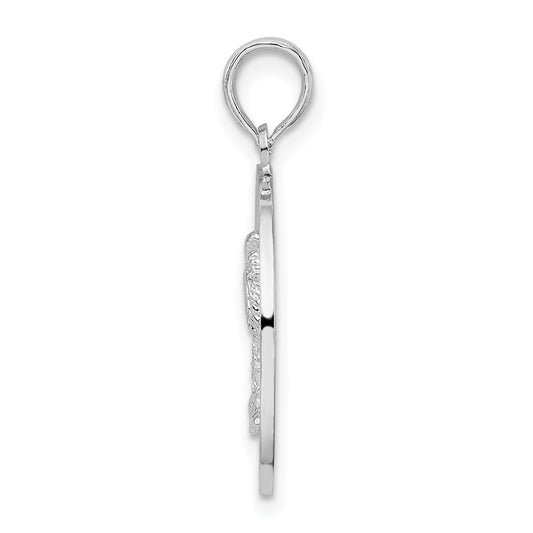 De-Ani Sterling Silver Rhodium-Plated Textured Siesta Key Florida with Palm Tree Pendant
