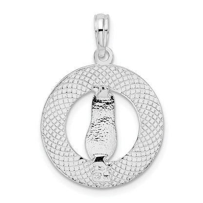 De-Ani Sterling Silver Rhodium-Plated Textured Siesta Key Florida with Flip-flop Pendant