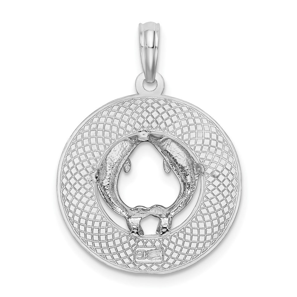 De-Ani Sterling Silver Rhodium-Plated Textured Key West with Dolphins Pendant