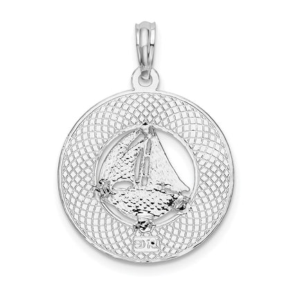De-Ani Sterling Silver Rhodium-Plated Textured Key West with Sailboat Pendant