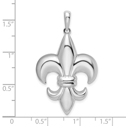 De-Ani Sterling Silver Rhodium-Plated Polished Large Fleur de Lis Pendant