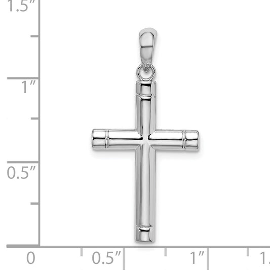 De-Ani Sterling Silver Rhodium-Plated Polished Tubular Latin Cross Pendant