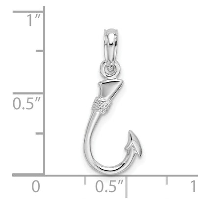De-Ani Sterling Silver Rhodium-Plated Polished 3D Fish Hook Pendant