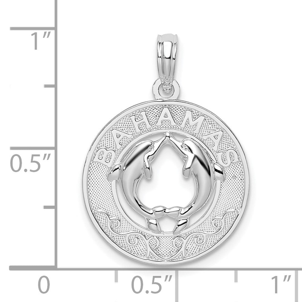 De-Ani Sterling Silver Rhodium-Plated Textured Bahamas with Dolphins Pendant