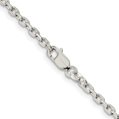 Sterling Silver Rhodium-plated 2.75mm Beveled Oval Cable Chain