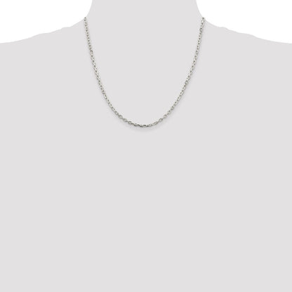 Sterling Silver Rhodium-plated 3.25mm Beveled Oval Cable Chain