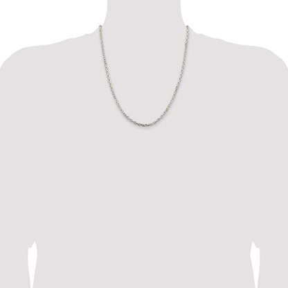 Sterling Silver Rhodium-plated 3.25mm Beveled Oval Cable Chain