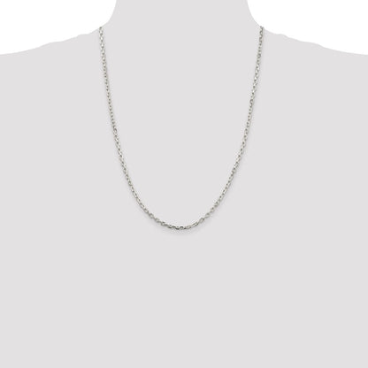 Sterling Silver Rhodium-plated 3.25mm Beveled Oval Cable Chain