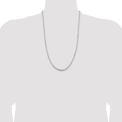 Sterling Silver Rhodium-plated 3.25mm Beveled Oval Cable Chain