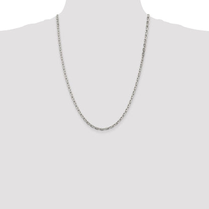 Sterling Silver Rhodium-plated 3.95mm Beveled Oval Cable Chain