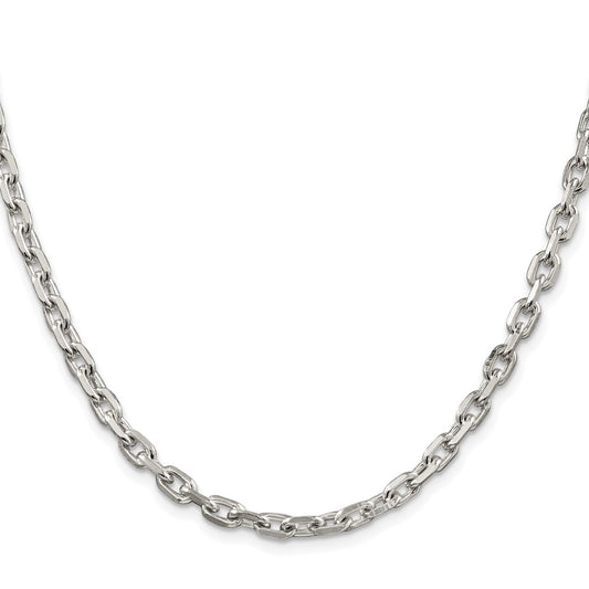 Sterling Silver Rhodium-plated 4.9mm Beveled Oval Cable Chain
