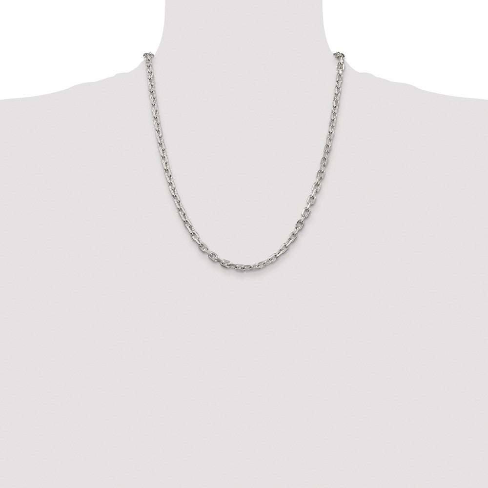 Sterling Silver Rhodium-plated 4.9mm Beveled Oval Cable Chain