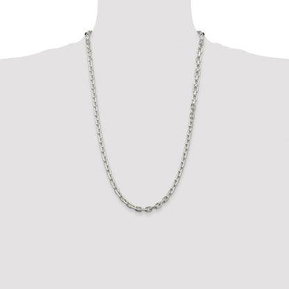 Sterling Silver Rhodium-plated 5.4mm Beveled Oval Cable Chain
