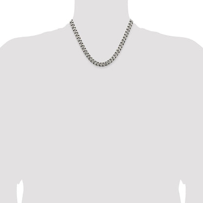 Sterling Silver Antiqued 7.5mm Curb Chain