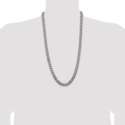 Sterling Silver Antiqued 9.3mm Curb Chain
