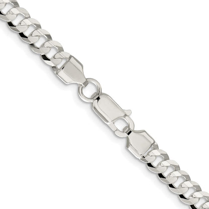 Sterling Silver Rhodium-plated 5.65mm Concave Beveled Curb Chain