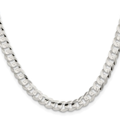 Sterling Silver Rhodium-plated 6.75mm Concave Beveled Curb Chain