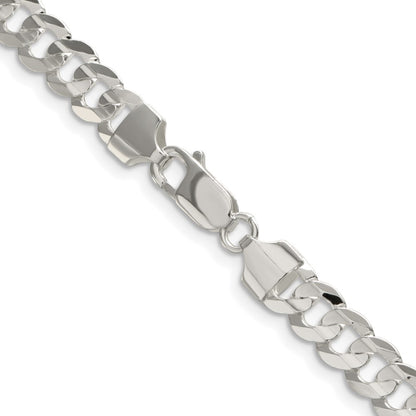 Sterling Silver Rhodium-plated 6.75mm Concave Beveled Curb Chain