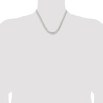 Sterling Silver Rhodium-plated 6.75mm Concave Beveled Curb Chain