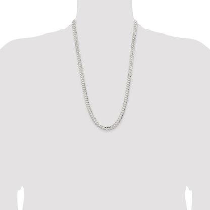 Sterling Silver Rhodium-plated 6.75mm Concave Beveled Curb Chain