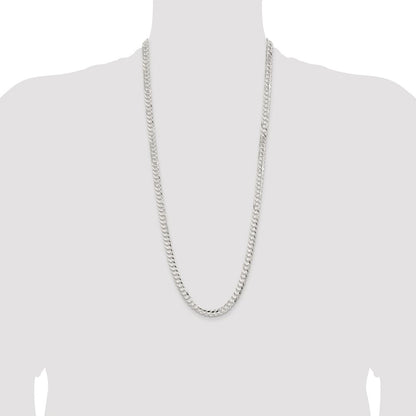 Sterling Silver Rhodium-plated 6.75mm Concave Beveled Curb Chain