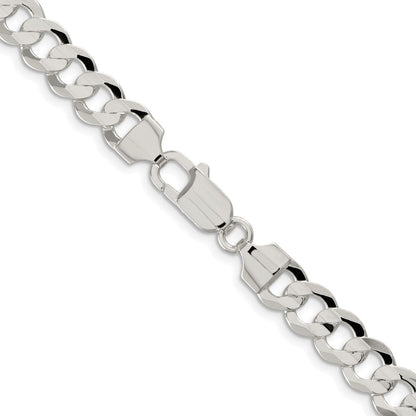 Sterling Silver Rhodium-plated 7.8mm Concave Beveled Curb Chain