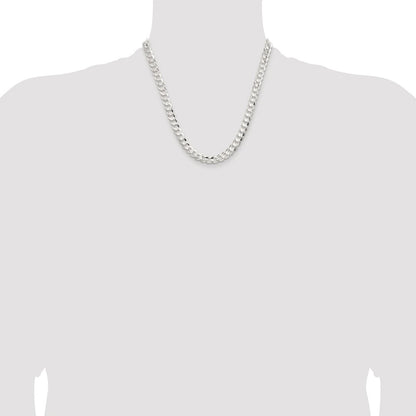 Sterling Silver Rhodium-plated 7.8mm Concave Beveled Curb Chain