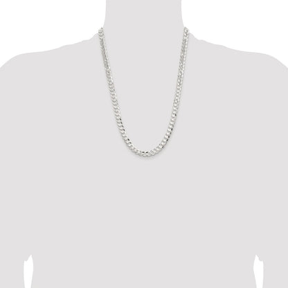 Sterling Silver Rhodium-plated 7.8mm Concave Beveled Curb Chain