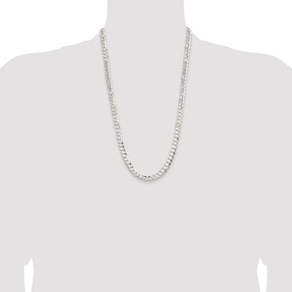 Sterling Silver Rhodium-plated 7.8mm Concave Beveled Curb Chain