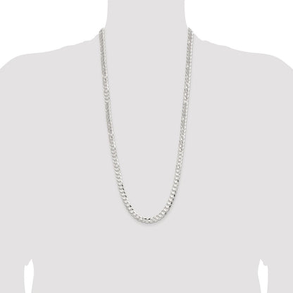Sterling Silver Rhodium-plated 7.8mm Concave Beveled Curb Chain