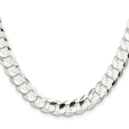Sterling Silver Rhodium-plated 9.75mm Concave Beveled Curb Chain