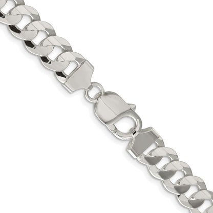 Sterling Silver Rhodium-plated 9.75mm Concave Beveled Curb Chain