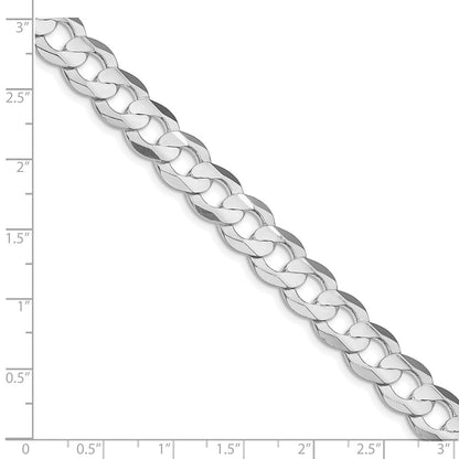 Sterling Silver Rhodium-plated 9.75mm Concave Beveled Curb Chain