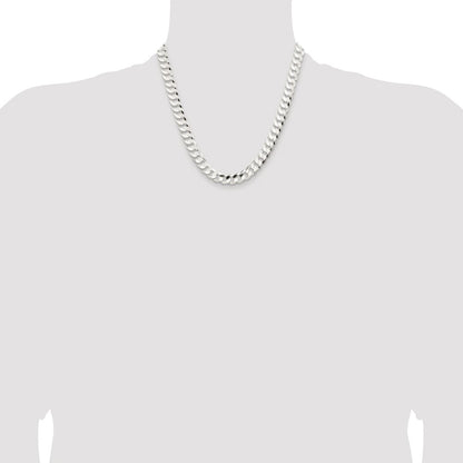Sterling Silver Rhodium-plated 9.75mm Concave Beveled Curb Chain