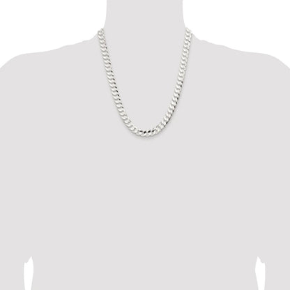 Sterling Silver Rhodium-plated 9.75mm Concave Beveled Curb Chain